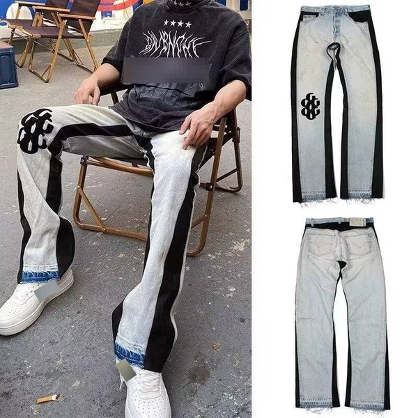 Unisex Street Distressed Denim Pants Splatter Paint & Graffiti Wide-Leg Jeans, Vintage Straight-Leg Trousers With Stretch For Urban Fashion-image