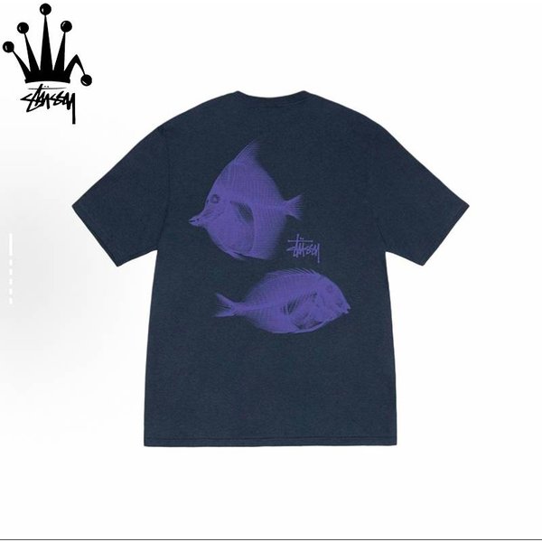 Stussy Tea Fish X-ray Pattern Printed Casual Loose Cotton Short Sleeved T-shirt