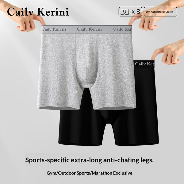 Men's Anti-Chafing Long-Leg Sports Underwear – Breathable Cotton Boxer Briefs With Anti-Bacterial Lining For Running & Workouts-image