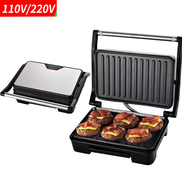 110V 750W Stainless Steel Panini Steak Home Barbecue Breakfast Machine Panini Maker-image