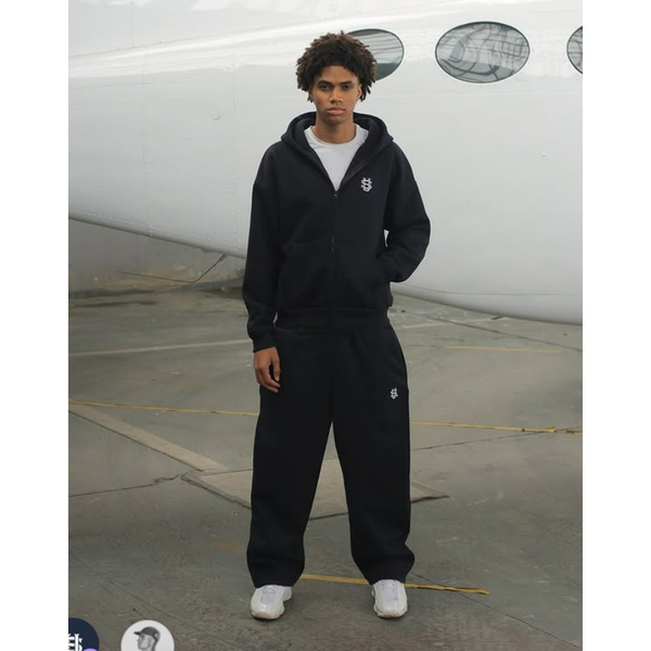 Men's High Street Hip Hop Sweatpants With Hood Zipper Long Sleeve Polyester Black Spring Autumn Winter Micro-Elastic Basic Style