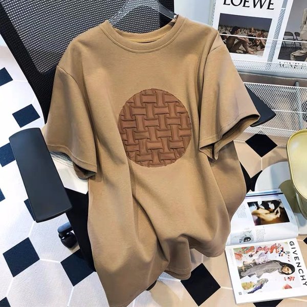 Women's Cotton Back Collar Printed Short-Sleeved T-Shirt For Women Summer Korean Style Loose Large Casual Top-image