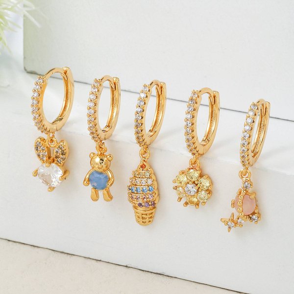 Light Luxury Temperament Zircon Heart Earrings For Women Cute Sweet Bear Trend Niche Design Earrings Simple Earrings Ear Buckles-image