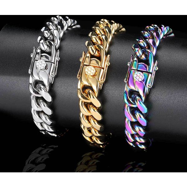 Men And Women's Jewelry Stainless Steel Cuban Link Chain Bracelet Hip Hop Unisex Titanium Steel Handmade Adjustable Sizes In Gold And Silver Tone