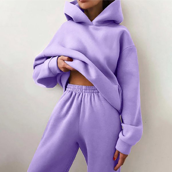 Casual Loungewear Two-Piece Set - Oversized Hoodie & Jogger Pants, Soft Polyester Blend, Streetwear Comfort For Women (Ocean Green / Dusty Pink)-image