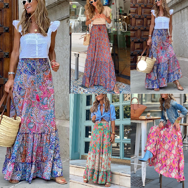 New Summer Street Style Women's Printed Long Skirt Flanged Skirt Skirt-image