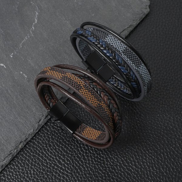 Casual Solid Color Pu Leather Men's Wristband