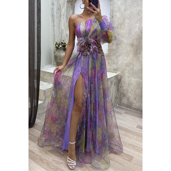 New Party Mesh Oblique Shoulder Dress Ins Casual Fashion Dress For Women-image