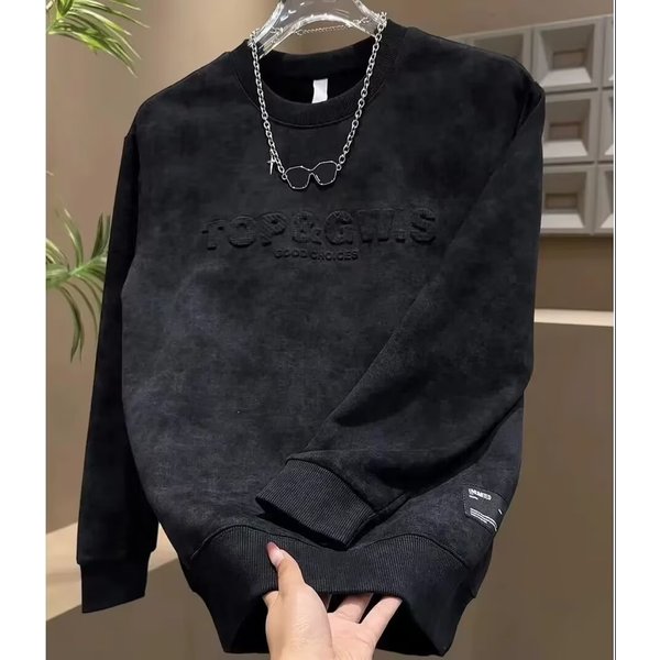 Heavyweight Fleece-Lined Men's Sweatshirt – Loose Fit Crewneck Pullover For Winter & Autumn (Black/Gray/Apricot, M-3XL)-image