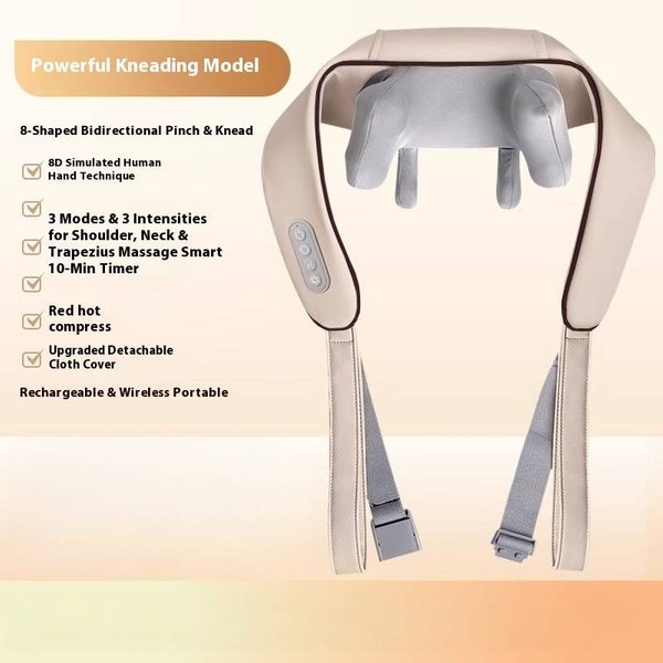Red Light Therapy Neck & Shoulder Massager With Heat - 6 Kneading Nodes, 3 Speed Levels, Portable & Rechargeable For Deep Muscle Relief