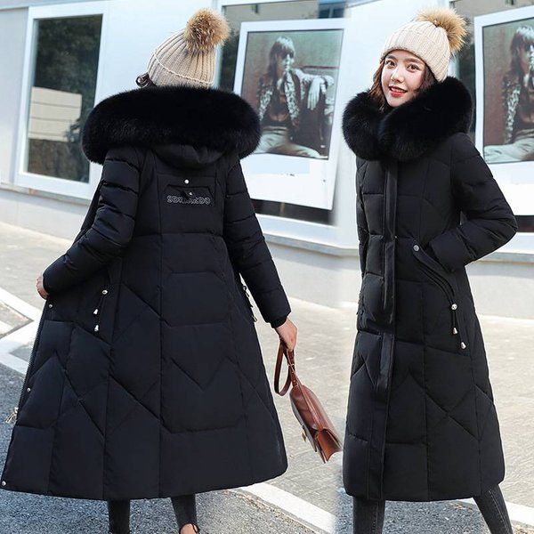 Women's Clothing Cotton Coat Women Winter New Style Fashionable Waist Slimming Thickened And Lengthened Knee Length Large Fur Collar-image