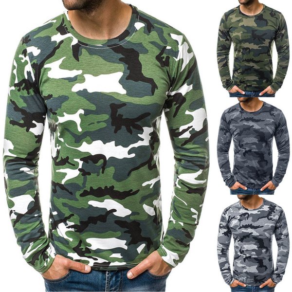 Top Men Round Neck T-shirt Male Pullover Slim Long Sleeve Camouflage T-shirts Base Autumn Tees T-shirts
