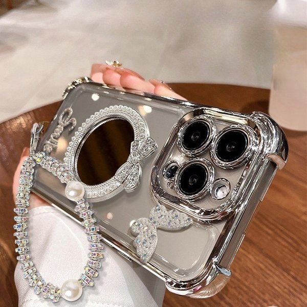 Protective Phone Case For Iphone 17 16 15 14 13 12 11 Luxury Plated Phone Case Iphone15Pro Flash Diamond Letter 14 Butterfly Mirror Case-image