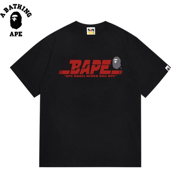 A Bathing Ape Bape-Letter Ape Printed Round Neck Short Sleeved T-Shirt Made Of Pure Cotton Fabric For Both Men And Women-image
