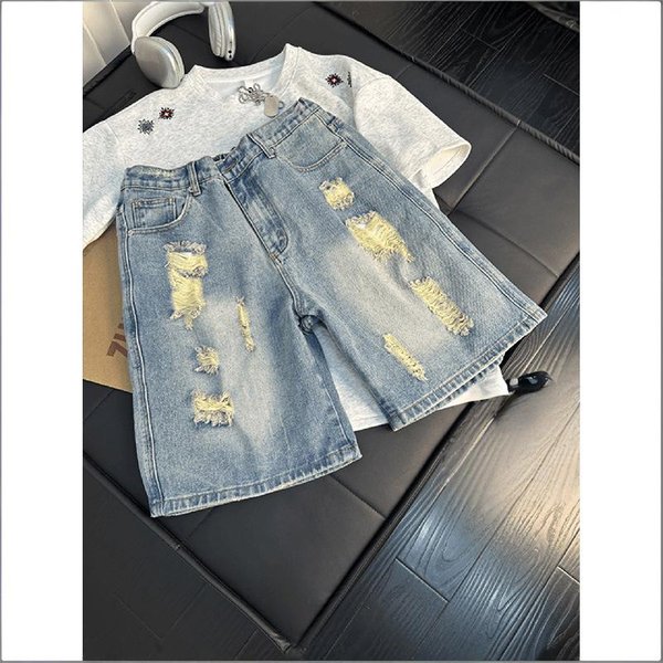 Men's Clothing Men's Style Straight Leg Cargo Shorts Thin Loose Fit Trendy Brand Patchwork Jeans Summer Style Five Point Pants-image