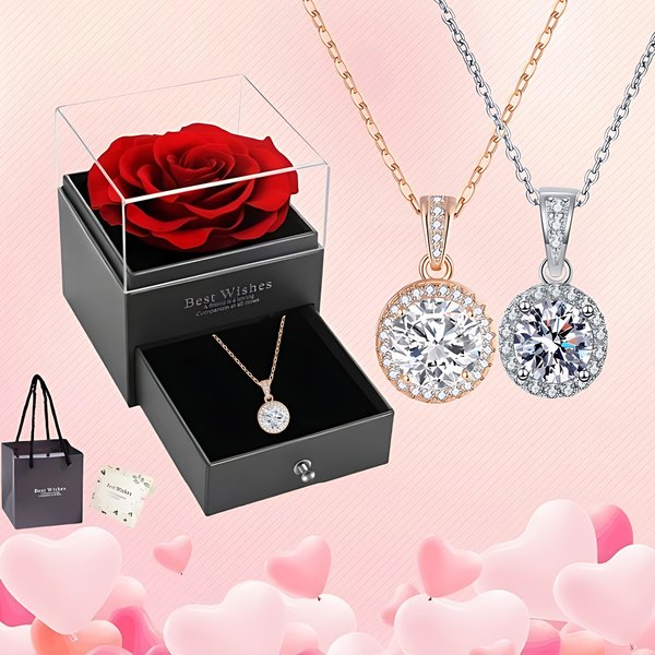 Gem Jewelry Pendant Necklace Gem Necklace Light Luxury High-End Bone Chain Fashion Zircon Pendant Jewelry 2 Carat Princess Round Bag Necklace