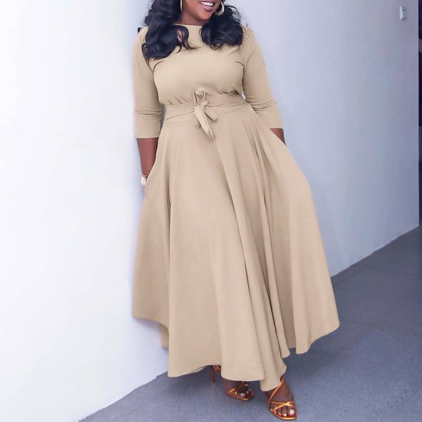 Women's Clothing Spring And Summer New Fashion Temperament Lace Up Large Size Long Skirt Dress