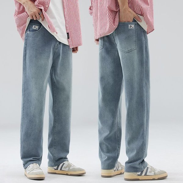 Straight Jeans Men's Spring And Summer New American Retro High Street Large Size Men's Loose Wide-Leg Pants Versatile Trousers-image