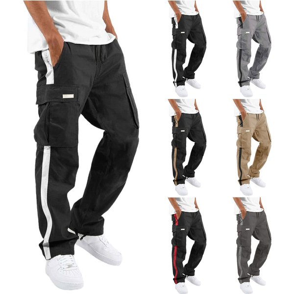 Men's Clothing Work Pants Drawstring Drawstring Pocket Colorblock Trousers-image