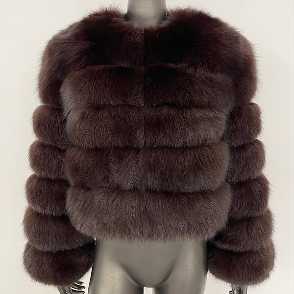 Women's Short Real Fox Fur Coat Fashionable Thick Warm Winter Outerwear European American Style