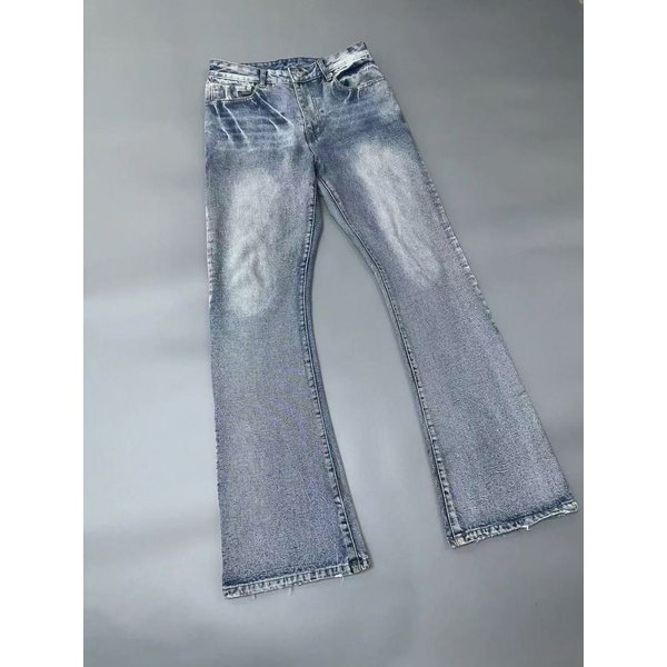 Men's Clothing Paris Style Flared Lost Videotape Ice Blue Washed Damaged Flared Jeans Clean Fit Style-image