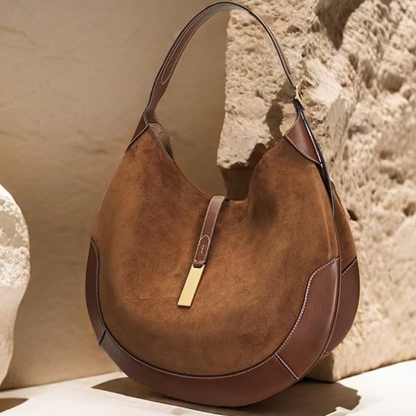 Women's Bags Women's Underarm Bag Suede Equestrian Design Dumpling Bag Tote Bag Style Hand Held Crescent Bag Large-image