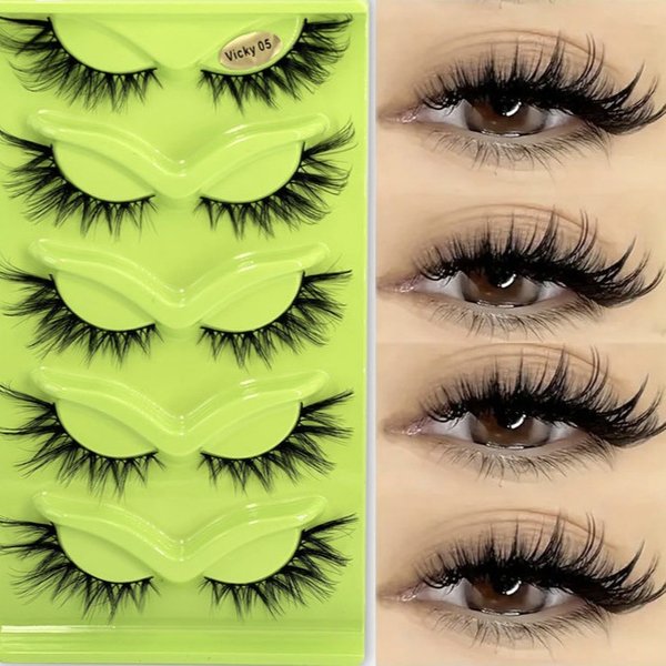 Eyelashes Set Oblique Flying 5 Pairs Of Green Fox Eye Cat Eye False Eyelashes Thick Curled Simulation Fox Eyelashes-image