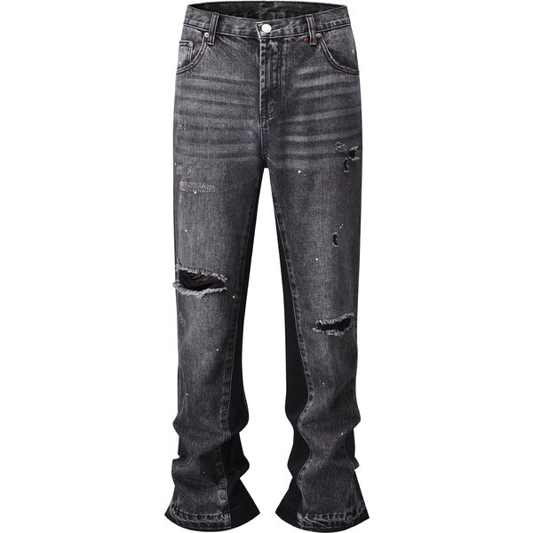 Men's Clothing 24 Three-Dimensional Tailoring Loose Baggy Ripped Cat Whisker Flared Pants For Men And Women Jeans-image