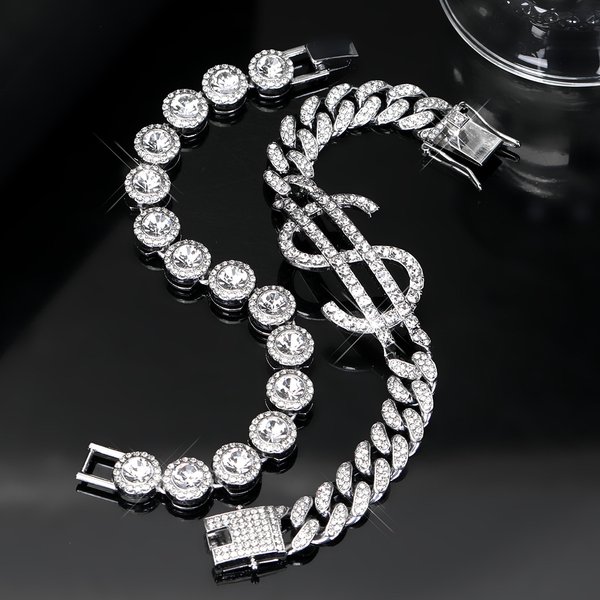 Charm Bracelets Diamond Studded US Dollar Symbol Bracelet Fashion Creative Classic Personality Cuban Chain Bracelet Hand Jewelry Set