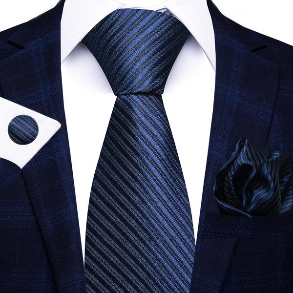 Unisex High-Grade Polyester Silk Tie Men's Business Formal Solid Color Tie Pocket Towel Cuff Link Set Jacquard-image