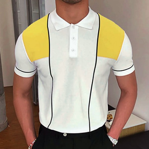 Men's Business Casual Contrast Color Short Sleeve Polo Shirt Spring Summer Clothing