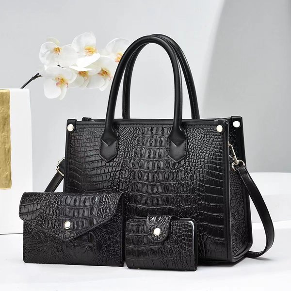 Women's Handbag Texture Crocodile Print Mother Bag Middle-Aged Women Senior Handbag Three-Piece Set Shoulder Crossbody Bag-image