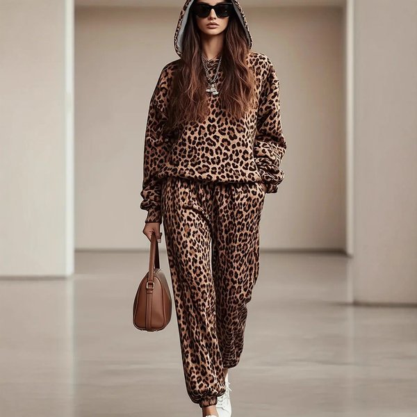 Women's Leopard Print Jogger Set - Trendy Long Sleeve Two-Piece Outfit For Casual & Streetwear Style-image