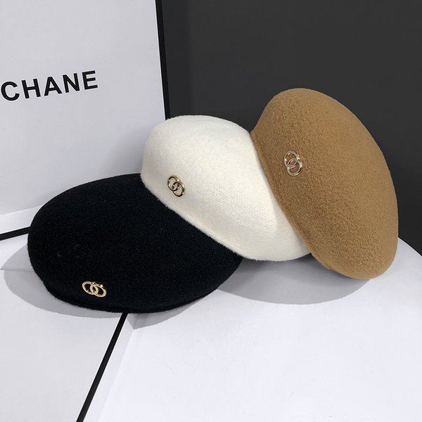 Wool Knitted Beret Women's Autumn And Winter British Versatile Artist Hat Korean Version Fashion Bud Pumpkin Hat Trend-image