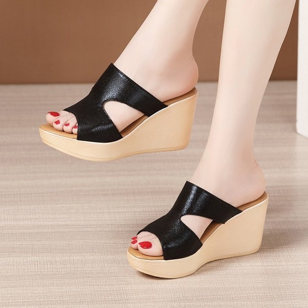 Women's Cross Border Wedge Sandals Peep Toe Platform Hollowed Out Summer Style European American Design Pu Upper-image