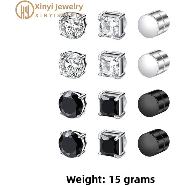 Premium Zircon Clip On Earrings Set Couple Style Fake Earrings For Those Without Pierced Ears Stainless Steel Magnetic-image