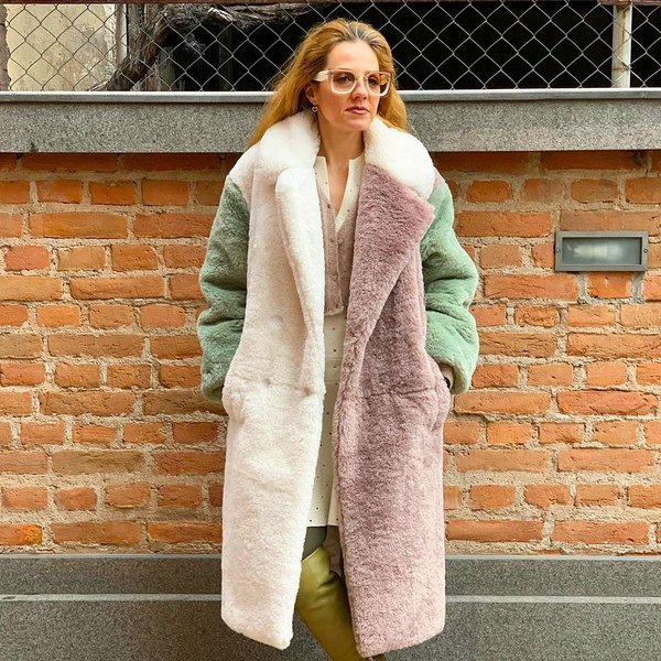 Women's Clothing Fashionable Color Blocked Rex Rabbit Fur Coat Autumn And Winter Thickened Long Fur Coat-image