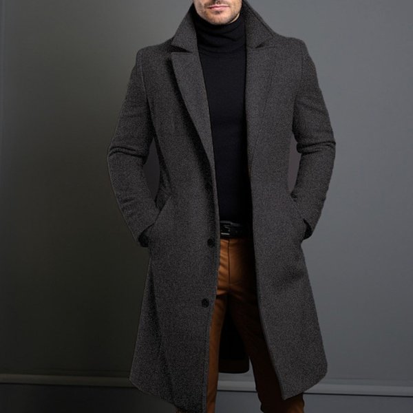 Classic Single-Breasted Trench Coat For Men – Slim Fit Lapel Coat (Khaki/Black/Light Gray/Royal Blue/Burgundy/Dark Blue/Dark Gray, Sizes M-5XL)-image