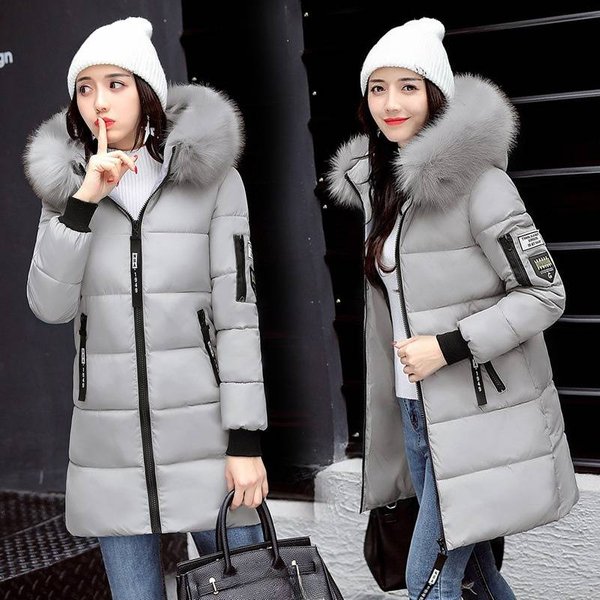 Women's Clothing Fur Collar Warm Jacket Cotton Clothes Women's Winter Slim Medium Long Fashion Cotton Clothes-image