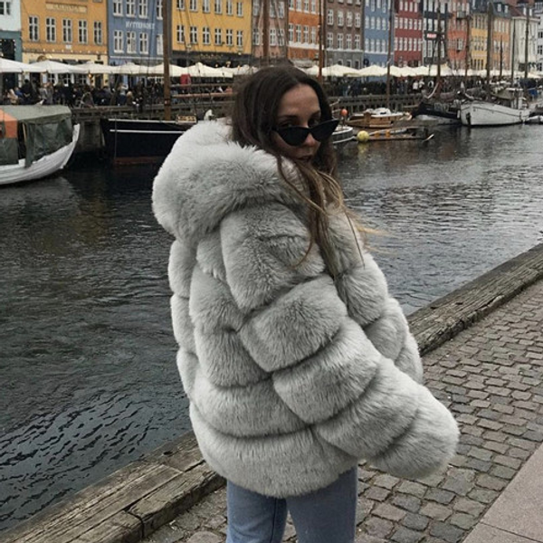 Women's Thick Warm Fur Coat Long Sleeve Hat Imitation Rabbit Fur Coat