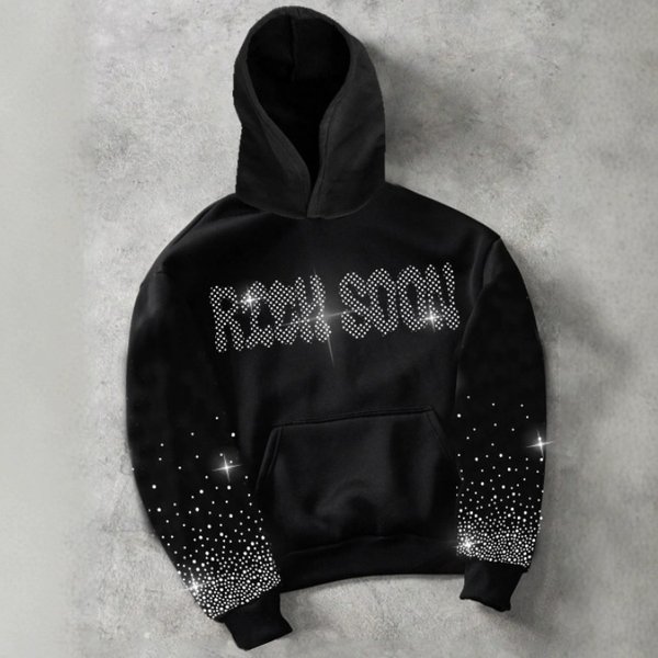 Men's Embroidered Letter Hoodie Streetwear Black Sweatshirt Loose Fit Pullover For Casual Wear Fashion Trends-image