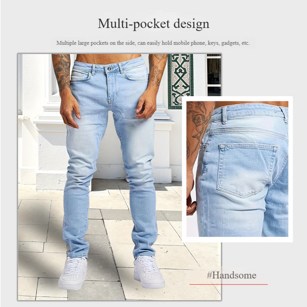 Men's Slim Fit Stretch Denim Jeans - High Elasticity Comfortable Skinny Jeans For Trendy Casual Wear-image