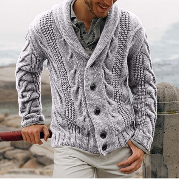 Men's Diamond Knit Cardigan Slim Fit Sweater - Long Sleeve Turn-Down Collar Pullover For Autumn/Winter - Acrylic Blend Warm Casual & Business Casual