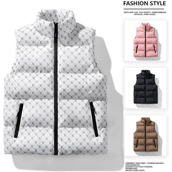 Men's Quilted Sleeveless Vest With Zip Pockets Warm Winter Padded Jacket For Spring, Slim Fit Stand Collar,Cotton Blend Fabric (Black/White/Pink)
