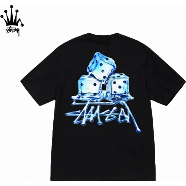 Stussy SS23 Spring/Summer Collection Ice Block Pattern Printed Loose Round Neck Short Sleeve American Retro T-Shirt For Men And Women-image