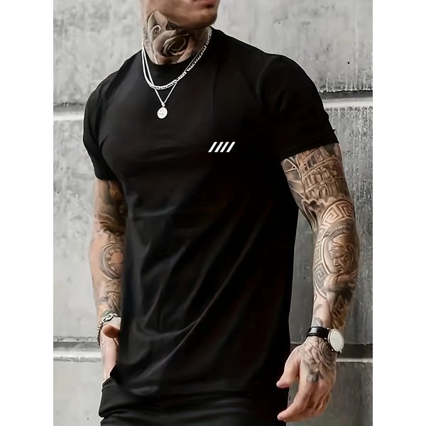 100% Pure Cotton Men's Summer Fashion Short Sleeved Simple Pattern Printed Casual Slim Fit Versatile T-shirt Top