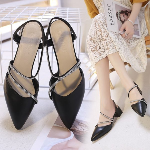 Fashion Sandals For Women Fairy Style 2025 New Summer Closed Toe Chunky Heel Rhinestone High Heels Matching Skirt