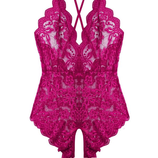 Deep V Crotchless Lace Bodysuit Women Sexy Backless Lingerie Slim Fit Cross Border Source No Removal Crossover Intimate Wear