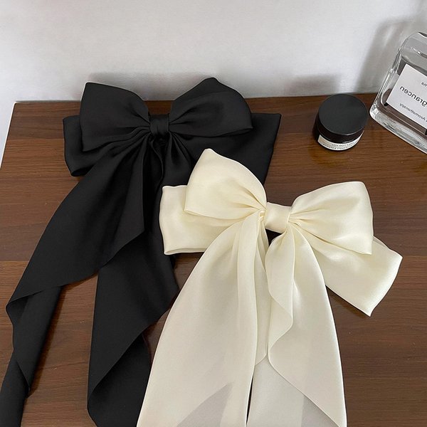 Bow Streamer Hair Clip Simple Handmade Satin Spring Clip Hair Clip Hair Clip Hair Accessories-image