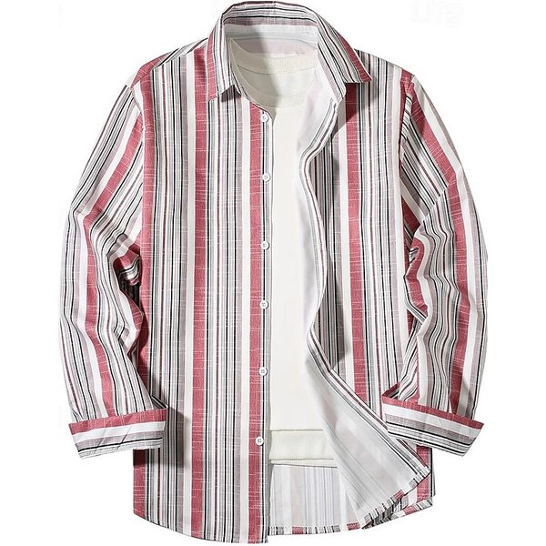 Men's Clothing Daily Casual Striped Digital Printing Long Sleeved Shirts